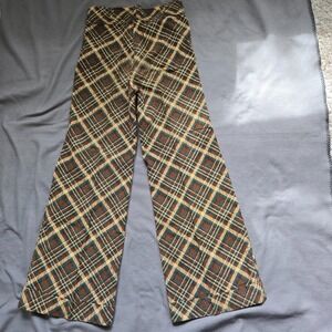 Womens Corduroy Plaid Wide Leg High Waisted Pants Sewn-in Crease Size Small